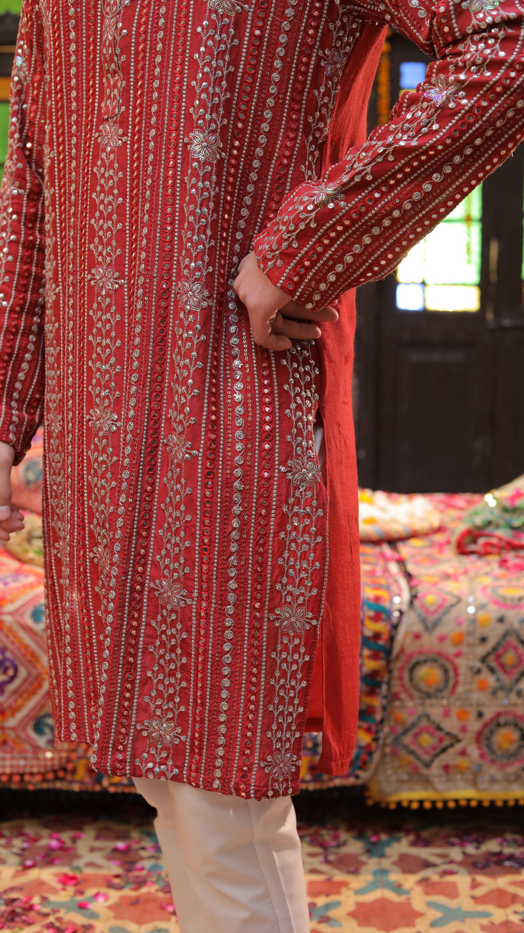 MR 82 Orange Men’s Reversible Chanderi Kurta With Trouser