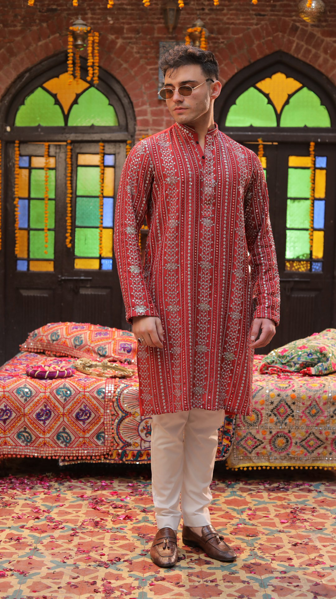 MR 82 Orange Men’s Reversible Chanderi Kurta With Trouser