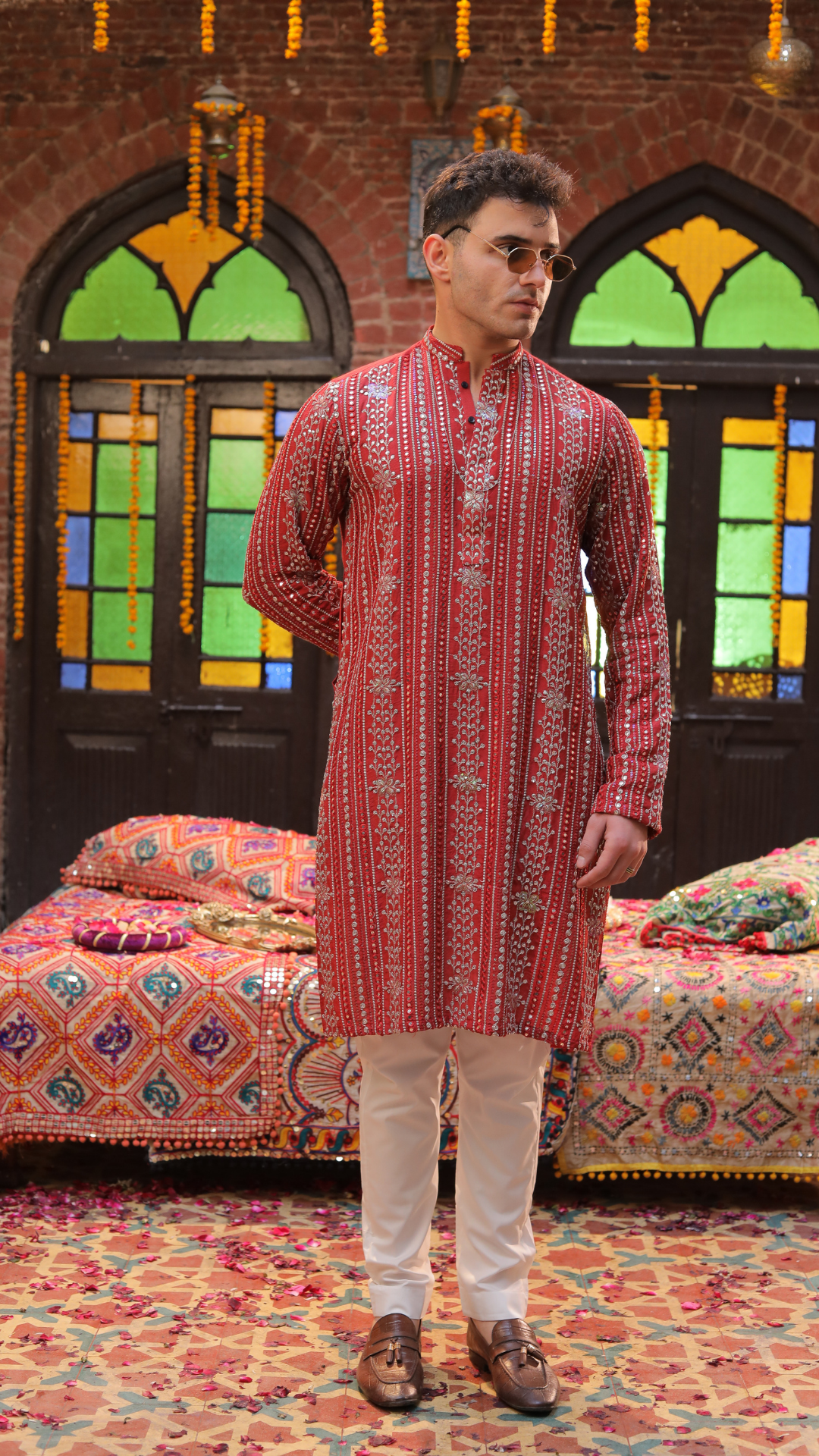 MR 82 Orange Men’s Reversible Chanderi Kurta With Trouser