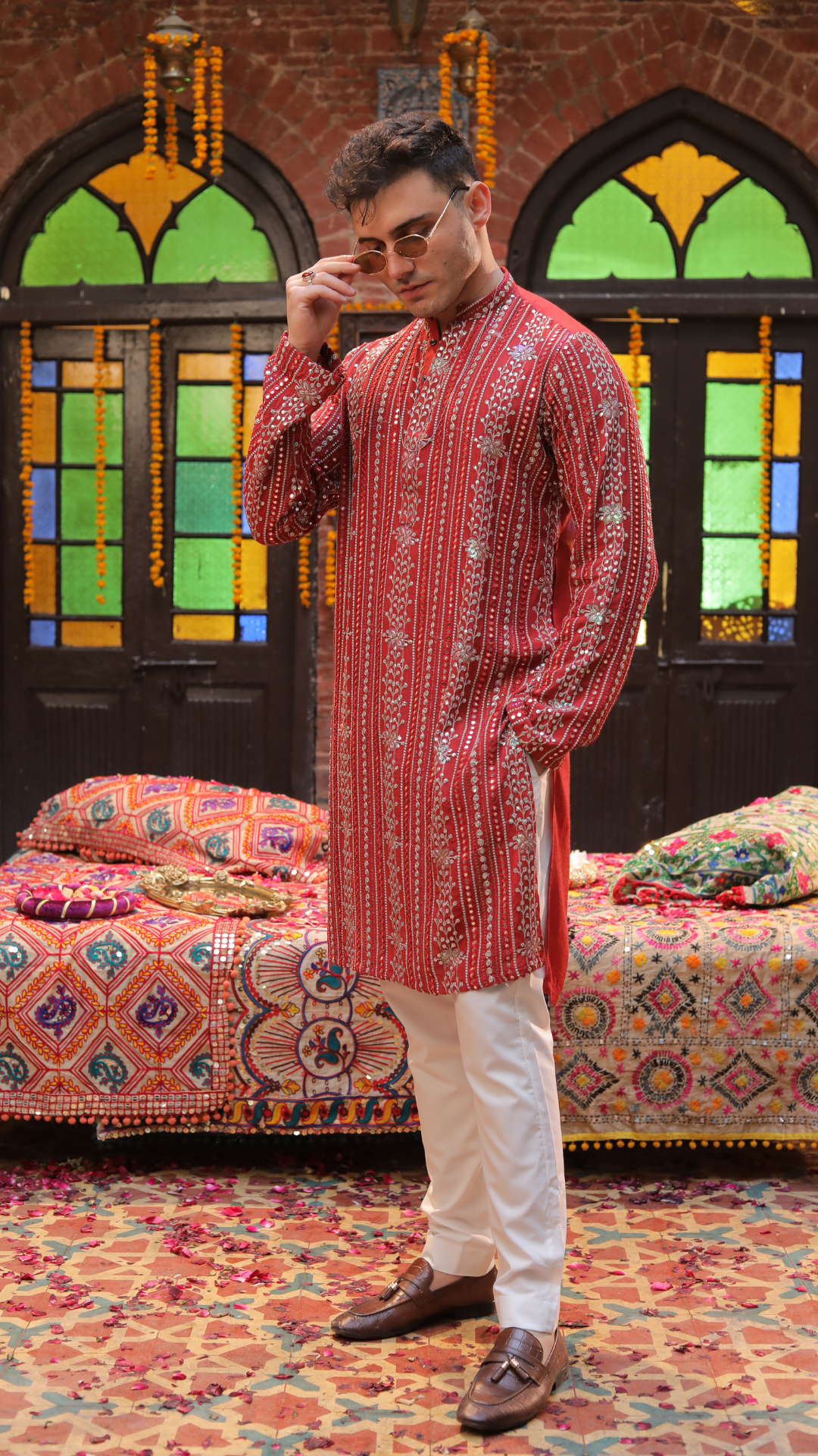 MR 82 Orange Men’s Reversible Chanderi Kurta With Trouser