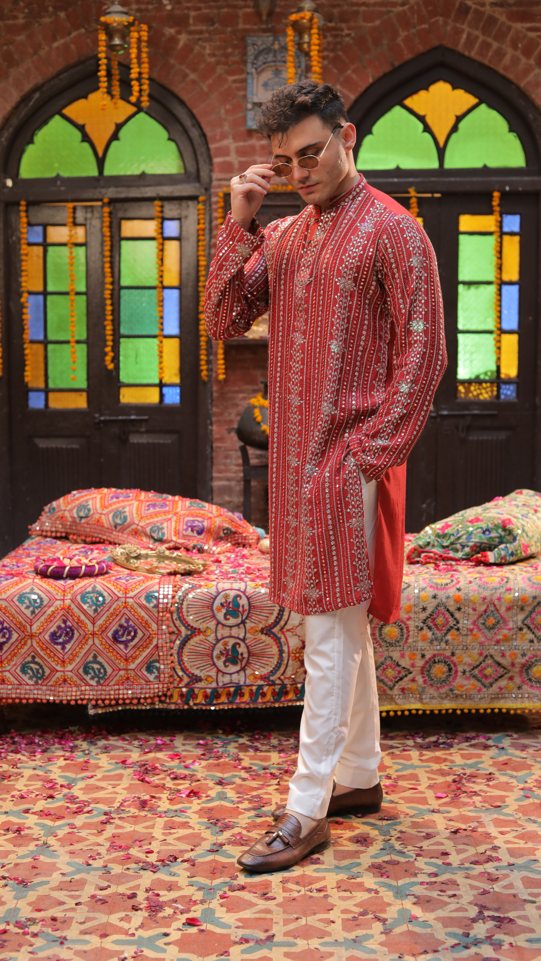 MR 82 Orange Men’s Reversible Chanderi Kurta With Trouser