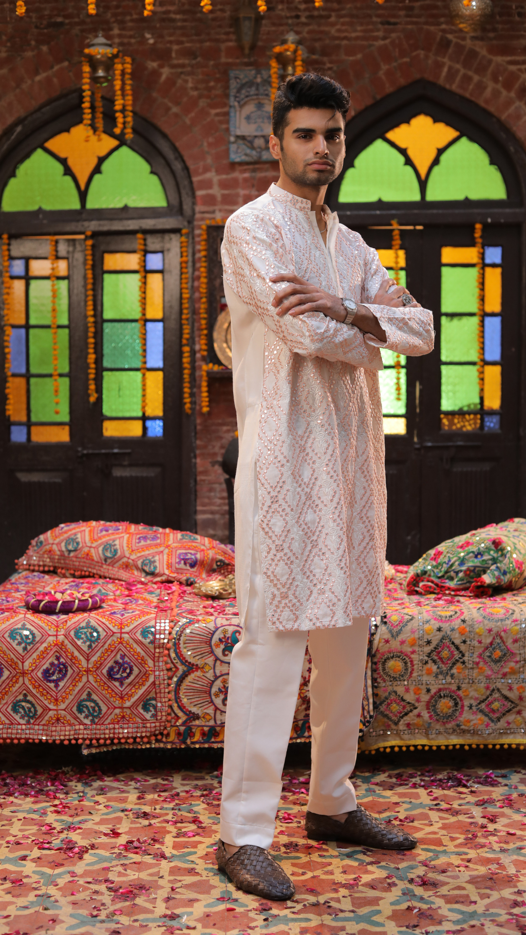 MR 79 Peach Chanderi Kurta For Men With Trouser