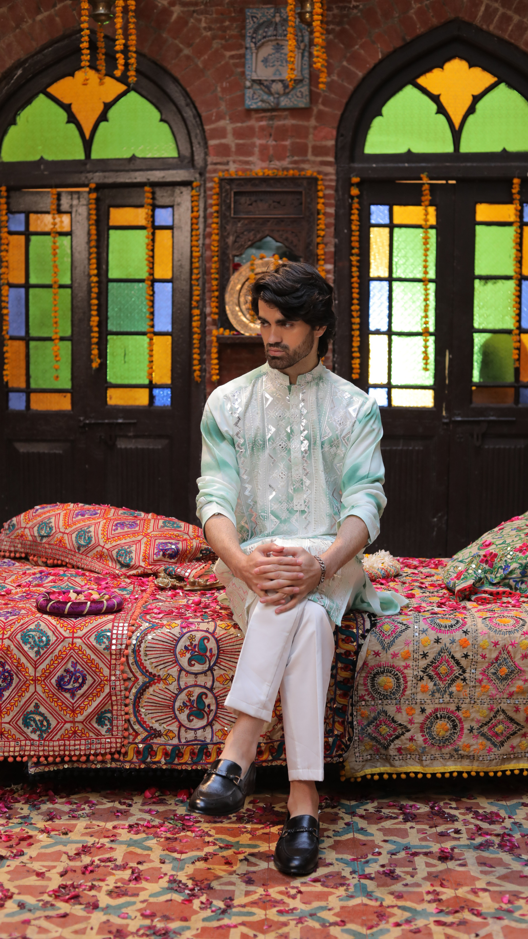 MR 78 White And Green Chanderi Kurta With Trouser
