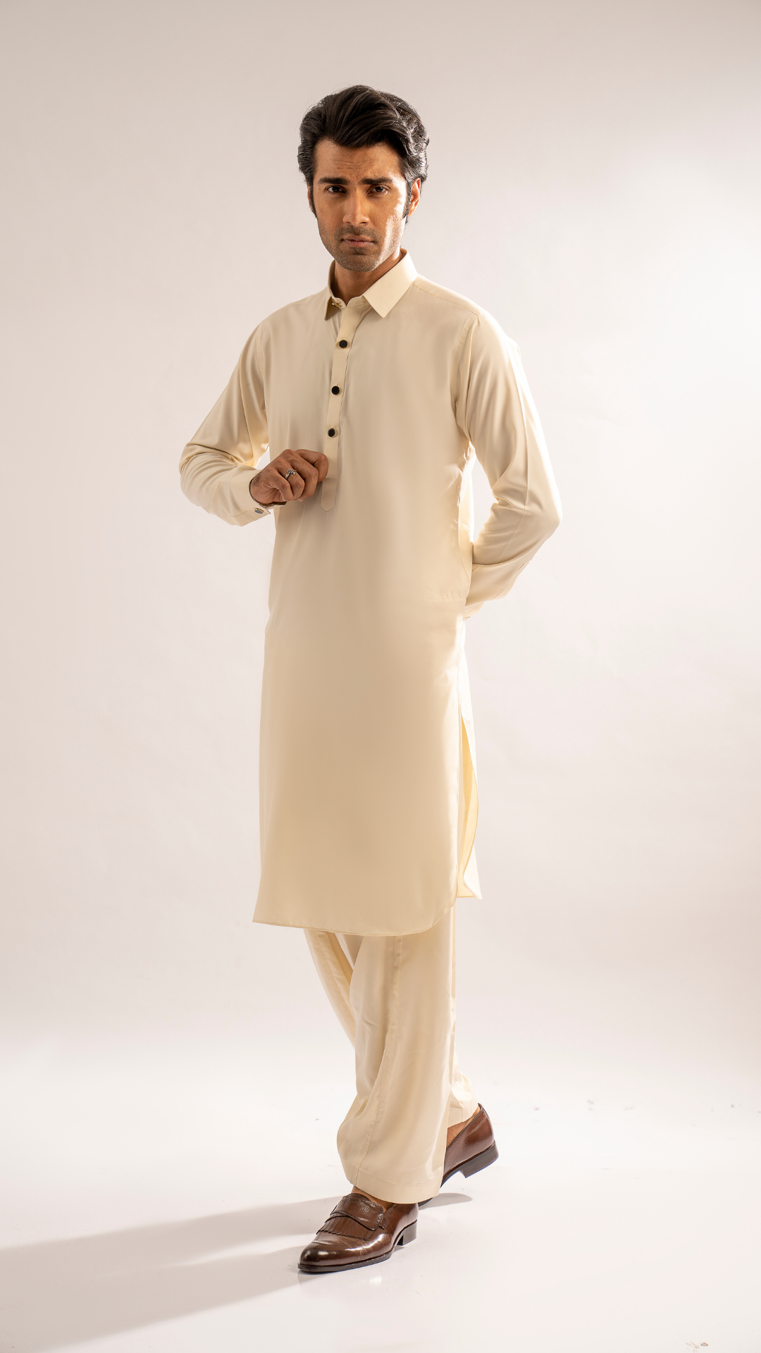 ER 670 Fakhar Men's Beige Classic Kurta With Shalwar
