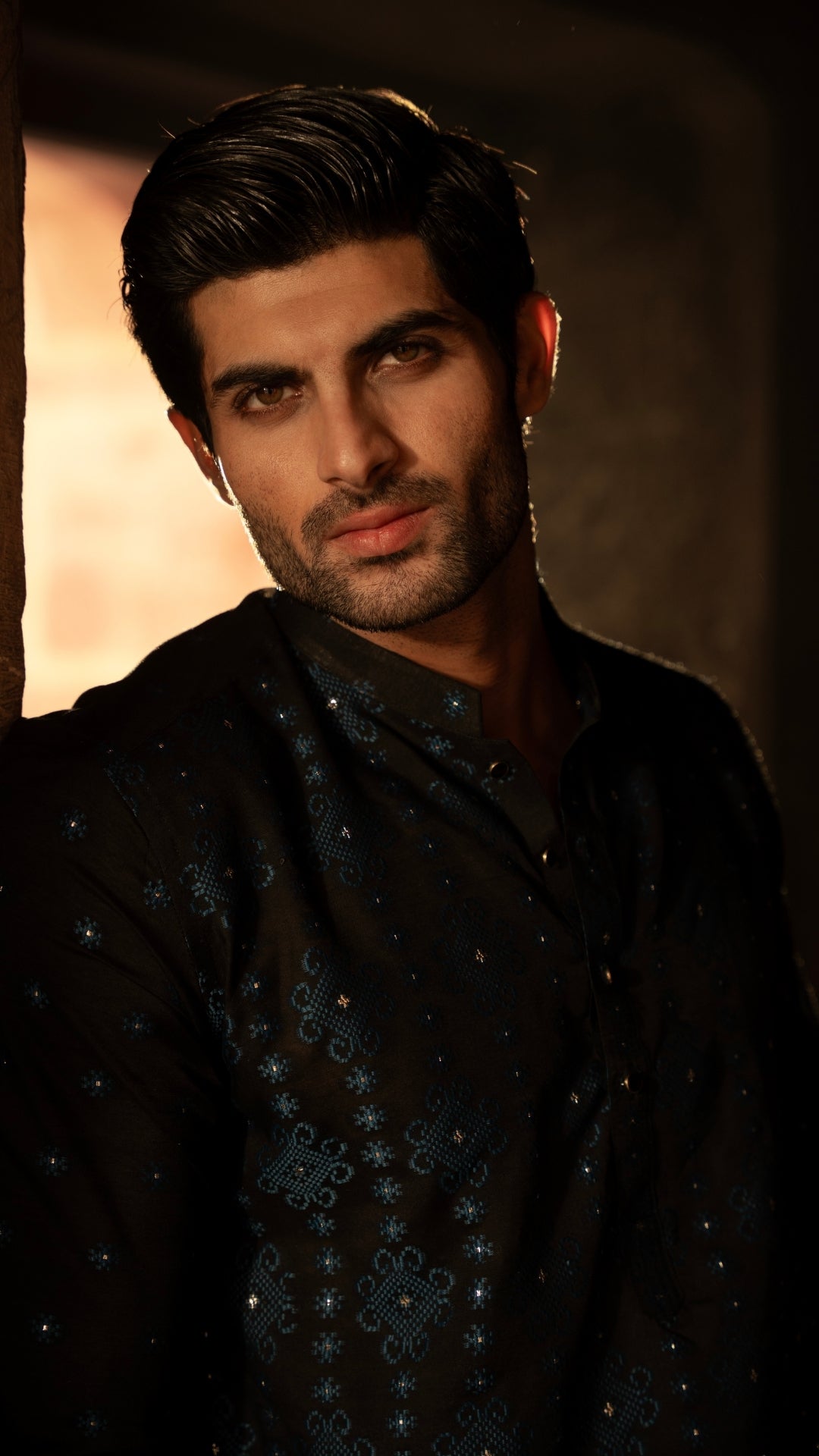 ER 666 Black & Navy Desging Kurta Pajama For Men