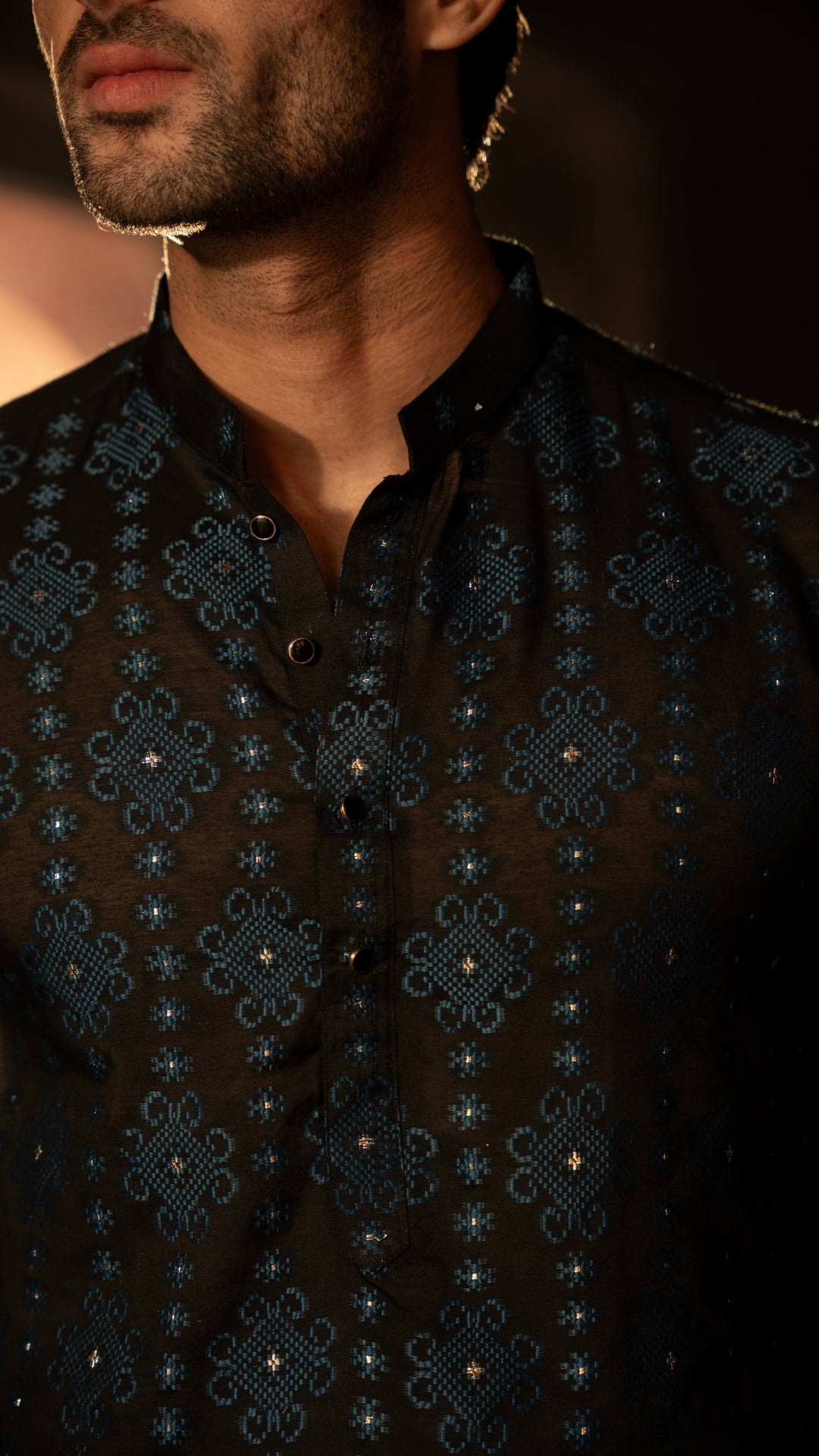 ER 666 Black & Navy Desging Kurta Pajama For Men