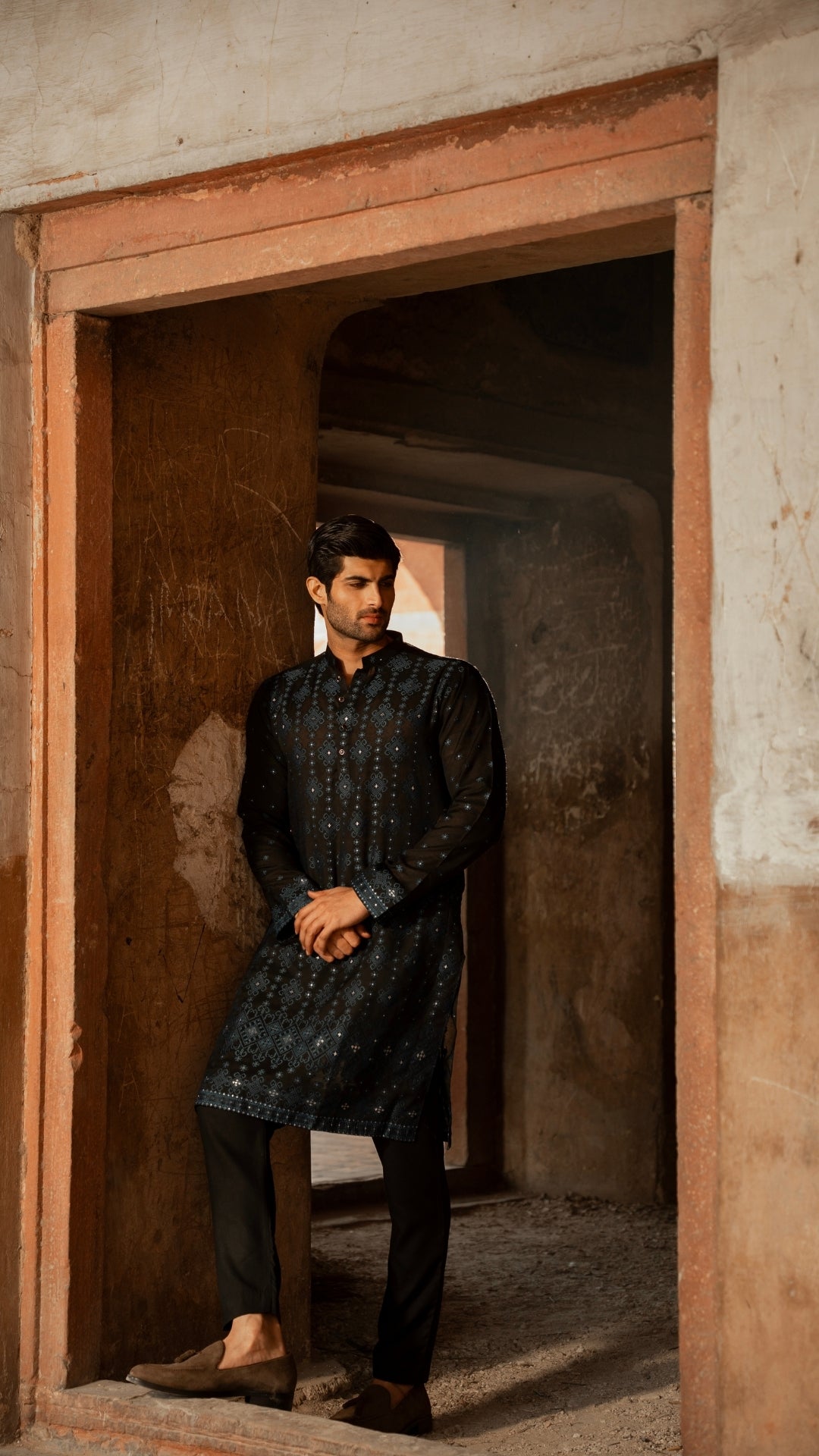 ER 666 Black & Navy Desging Kurta Pajama For Men