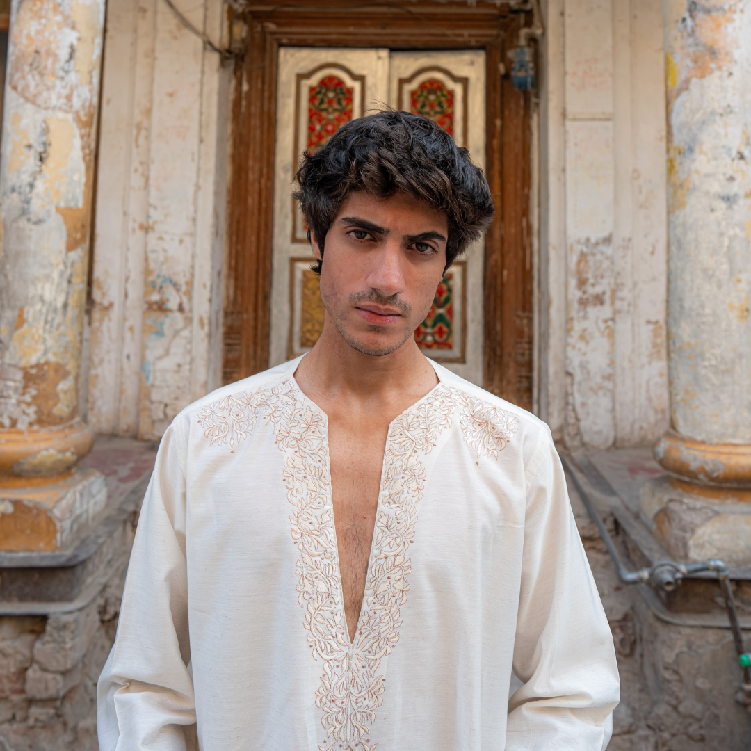 CK 755 White Short Embroidered Kurta With Bell Bottom