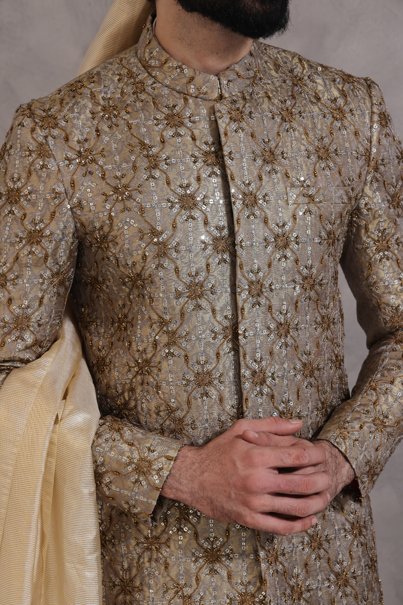 ER SH 116 Grey Sherwani For Groom