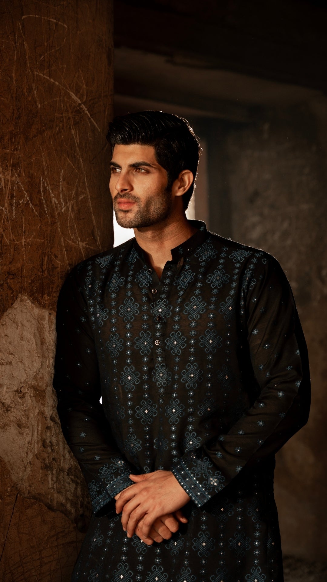 ER 666 Black & Navy Desging Kurta Pajama For Men