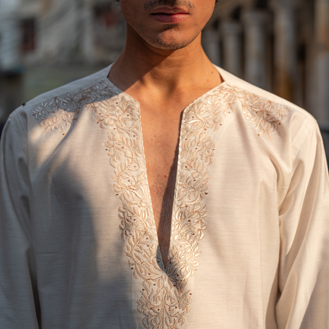 CK 755 White Short Embroidered Kurta With Bell Bottom