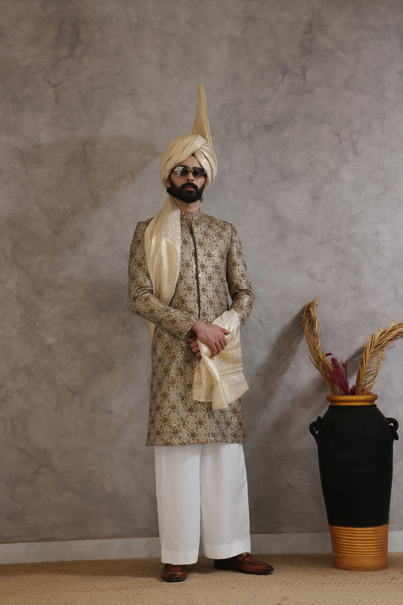 ER SH 116 Grey Sherwani For Groom