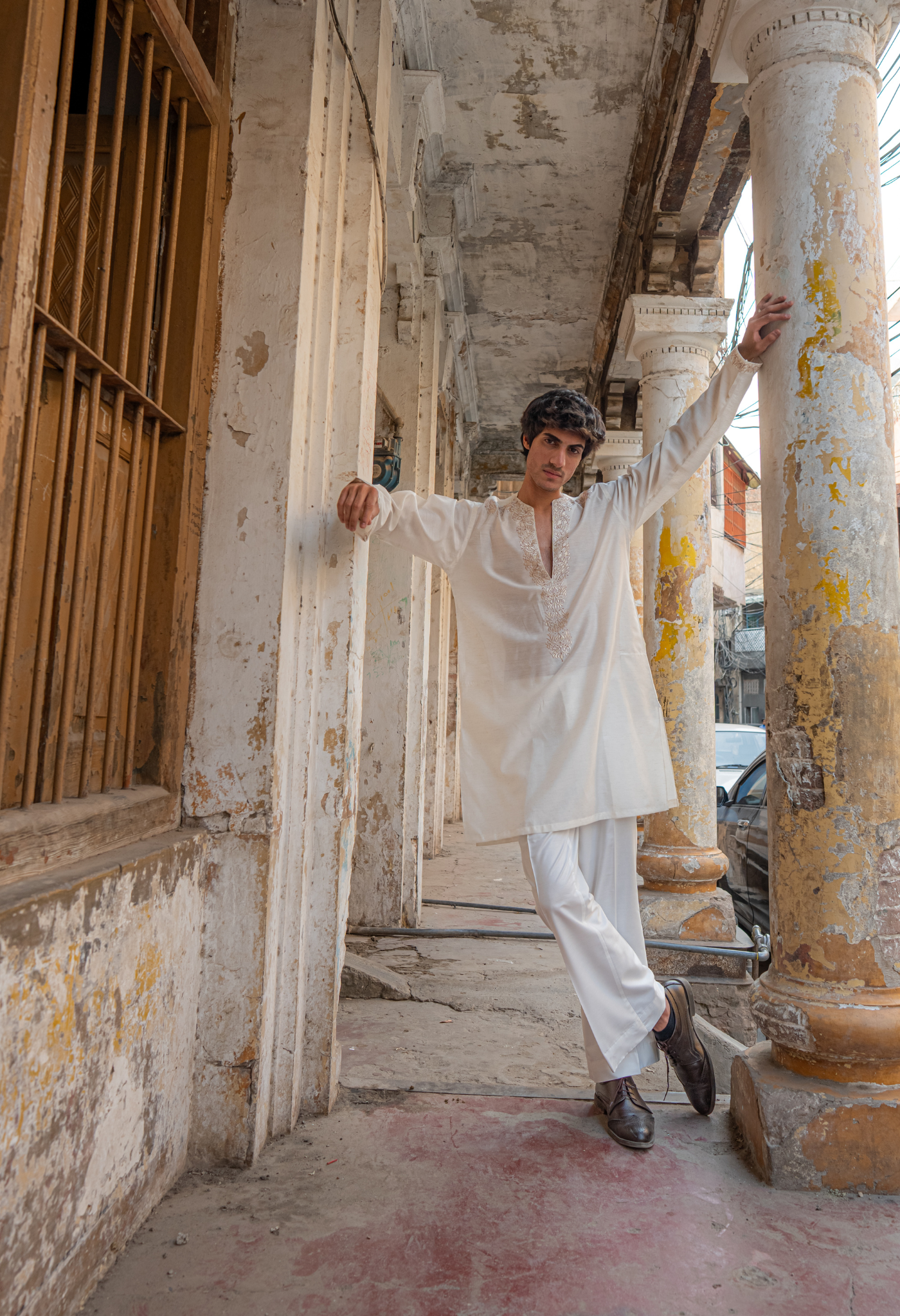 CK 755 White Short Embroidered Kurta With Bell Bottom