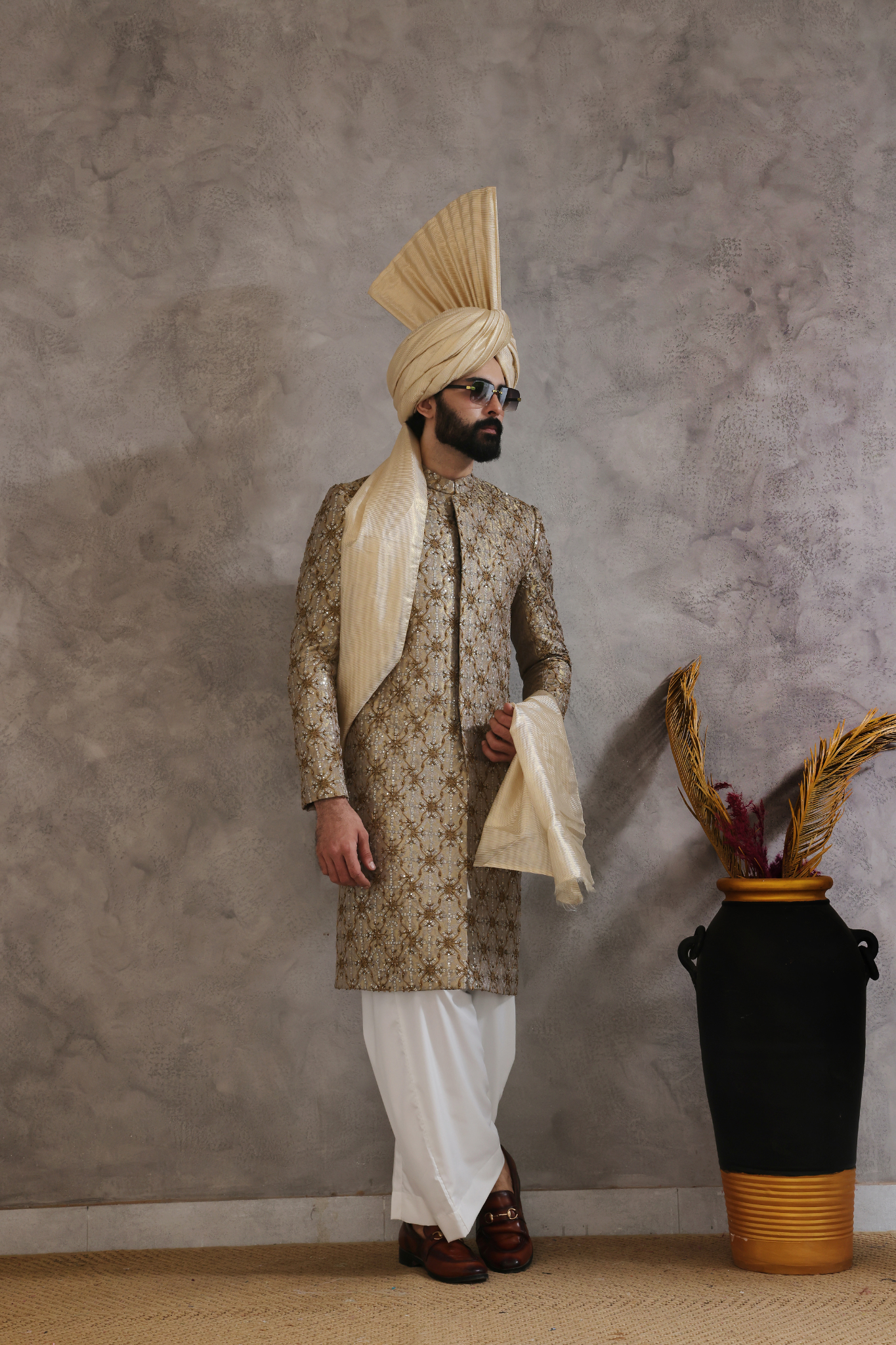 ER SH 116 Grey Sherwani For Groom