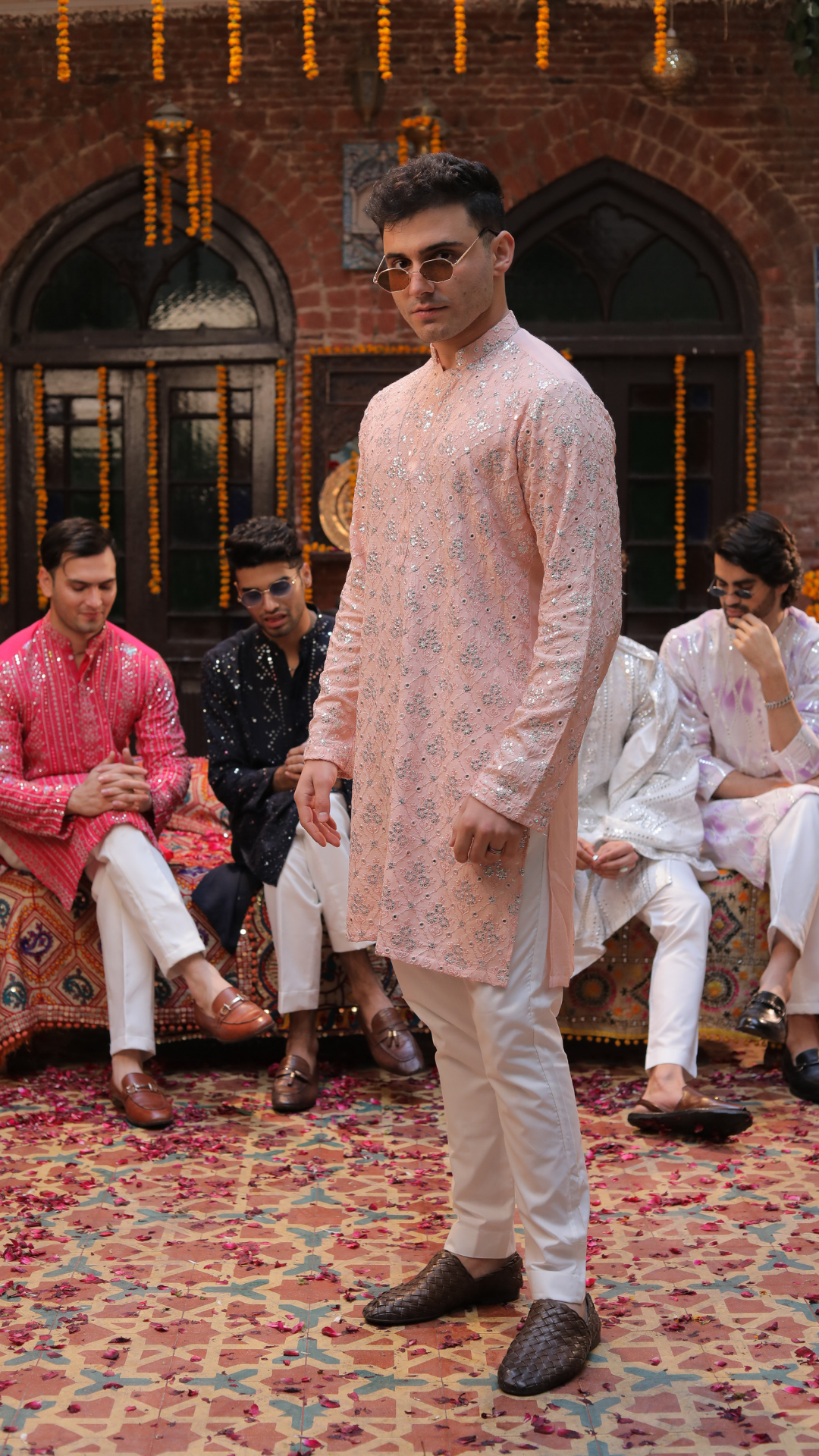 MR 74 Men’s Designer Chanderi Peach Kurta With Trouser