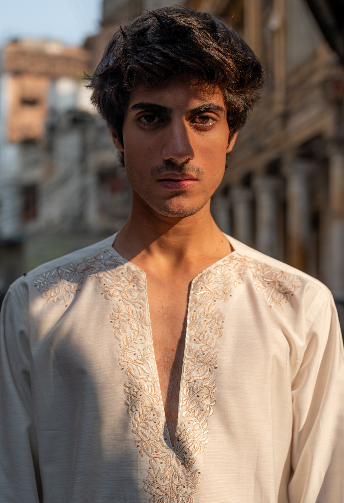 CK 755 White Short Embroidered Kurta With Bell Bottom