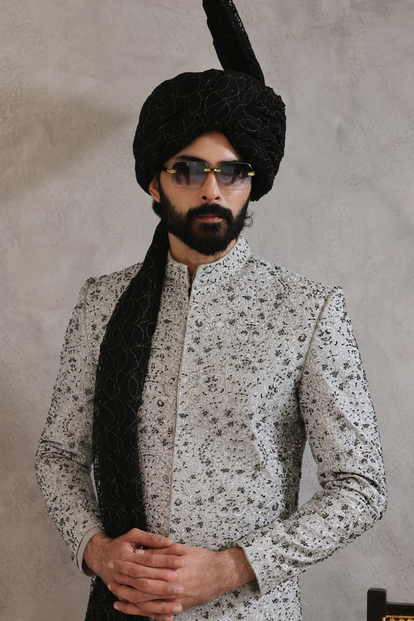 ER SH 119 Sliver Hand Work Sherwani For Men