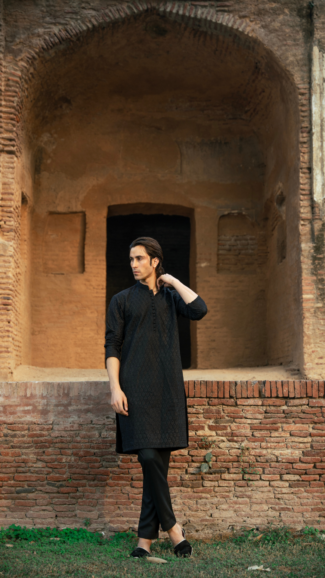 CK 747 Black Needlework Kurta Pajama For Men