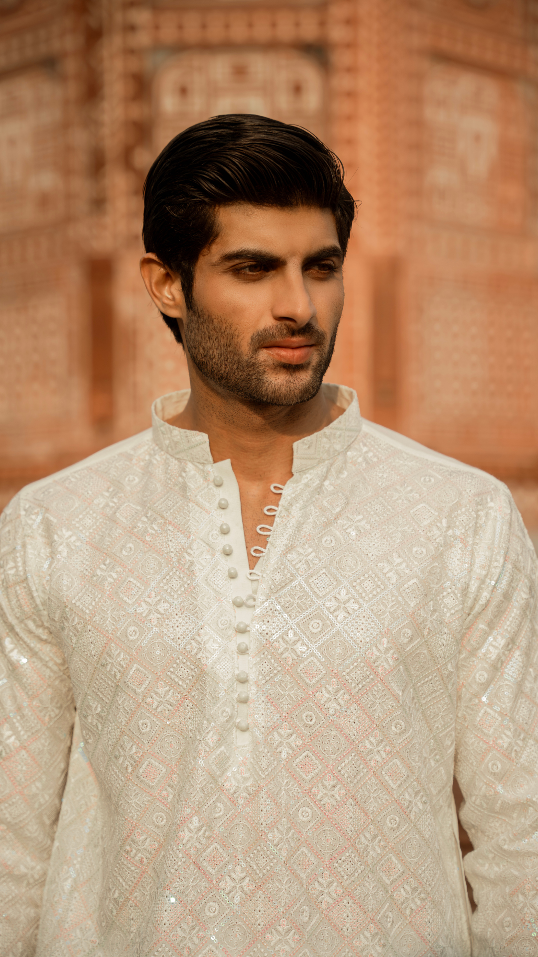 MR 76 Self Sequence Work Kurta Pajama For Man