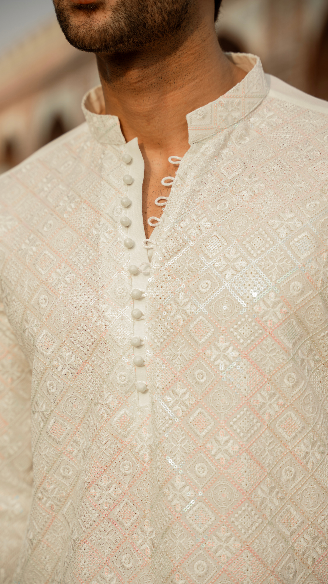 MR 76 Self Sequence Work Kurta Pajama For Man