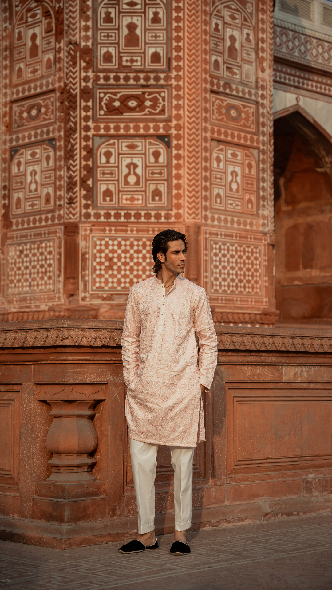 CK 745 Pink Chikankari Kurta For Men With Trouser