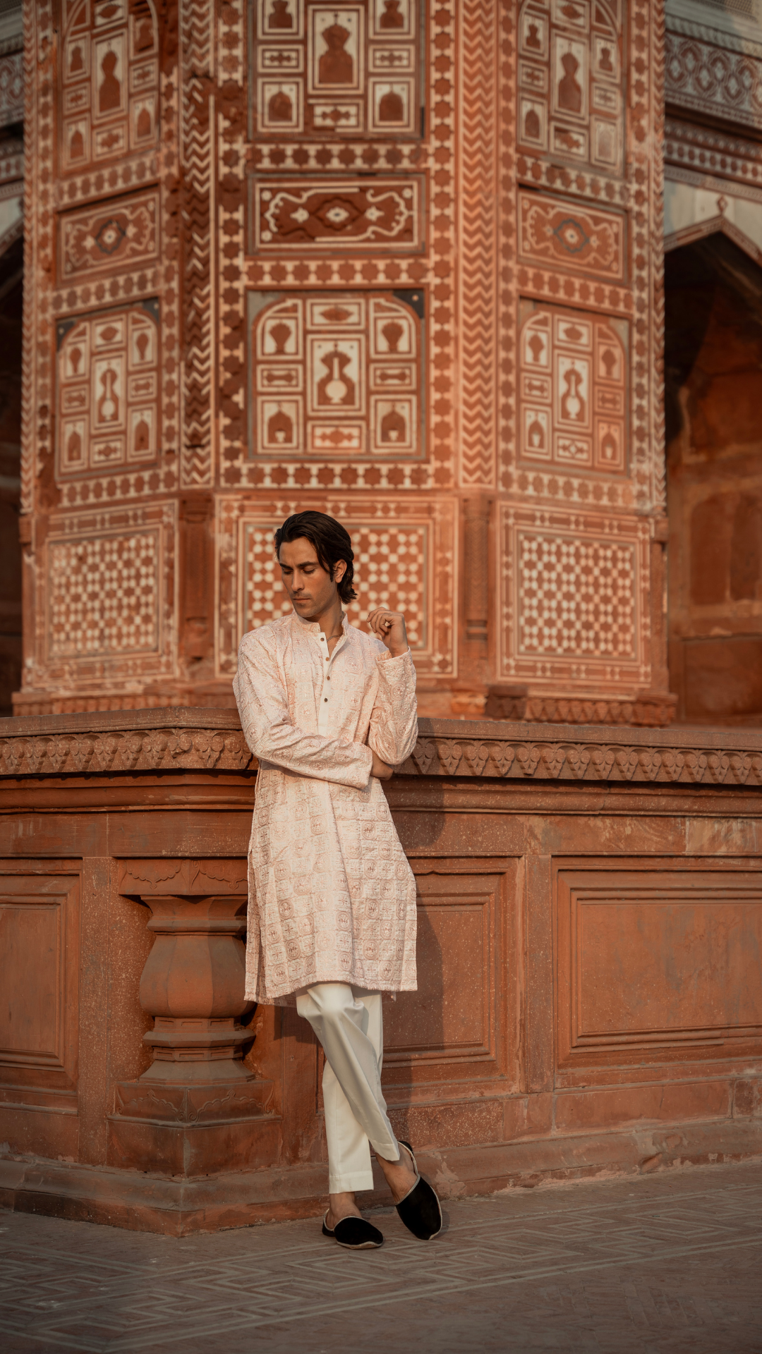 CK 745 Pink Chikankari Kurta For Men With Trouser