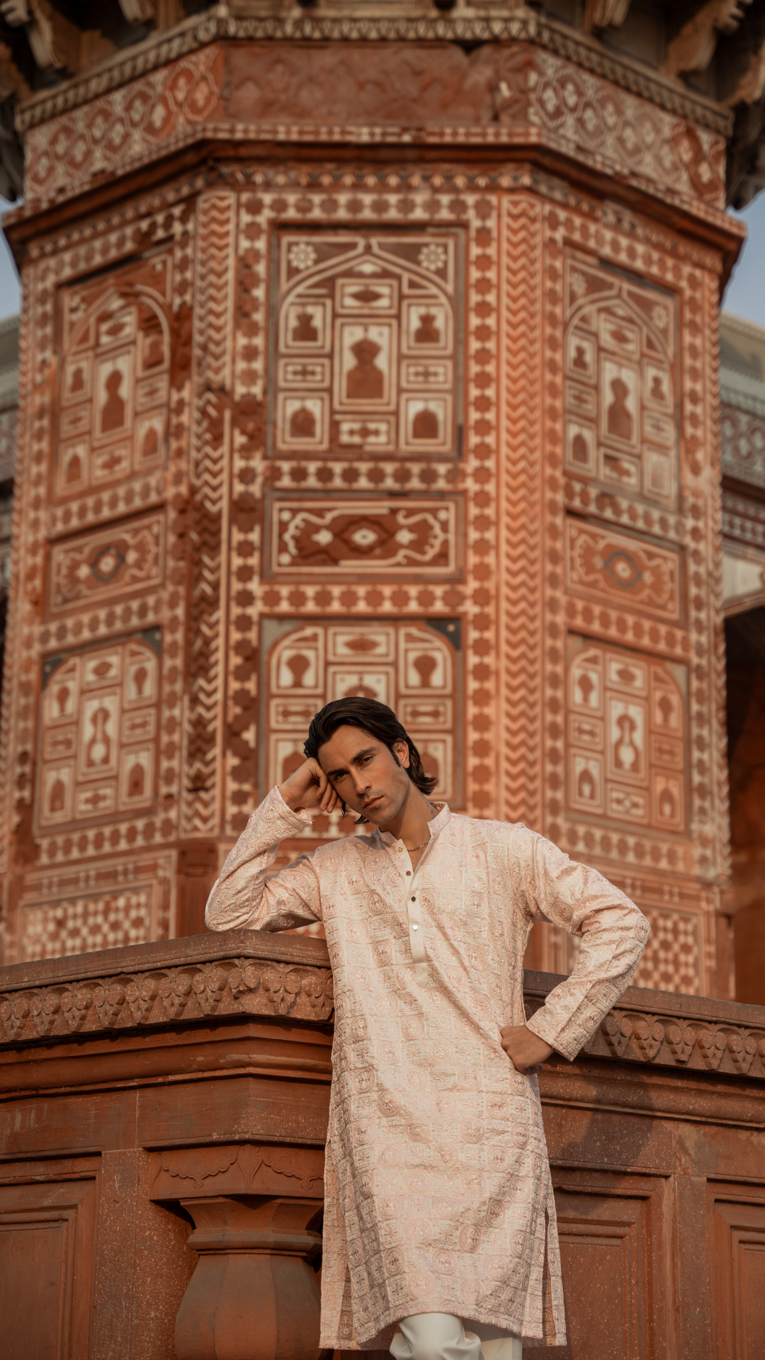 CK 745 Pink Chikankari Kurta For Men With Trouser