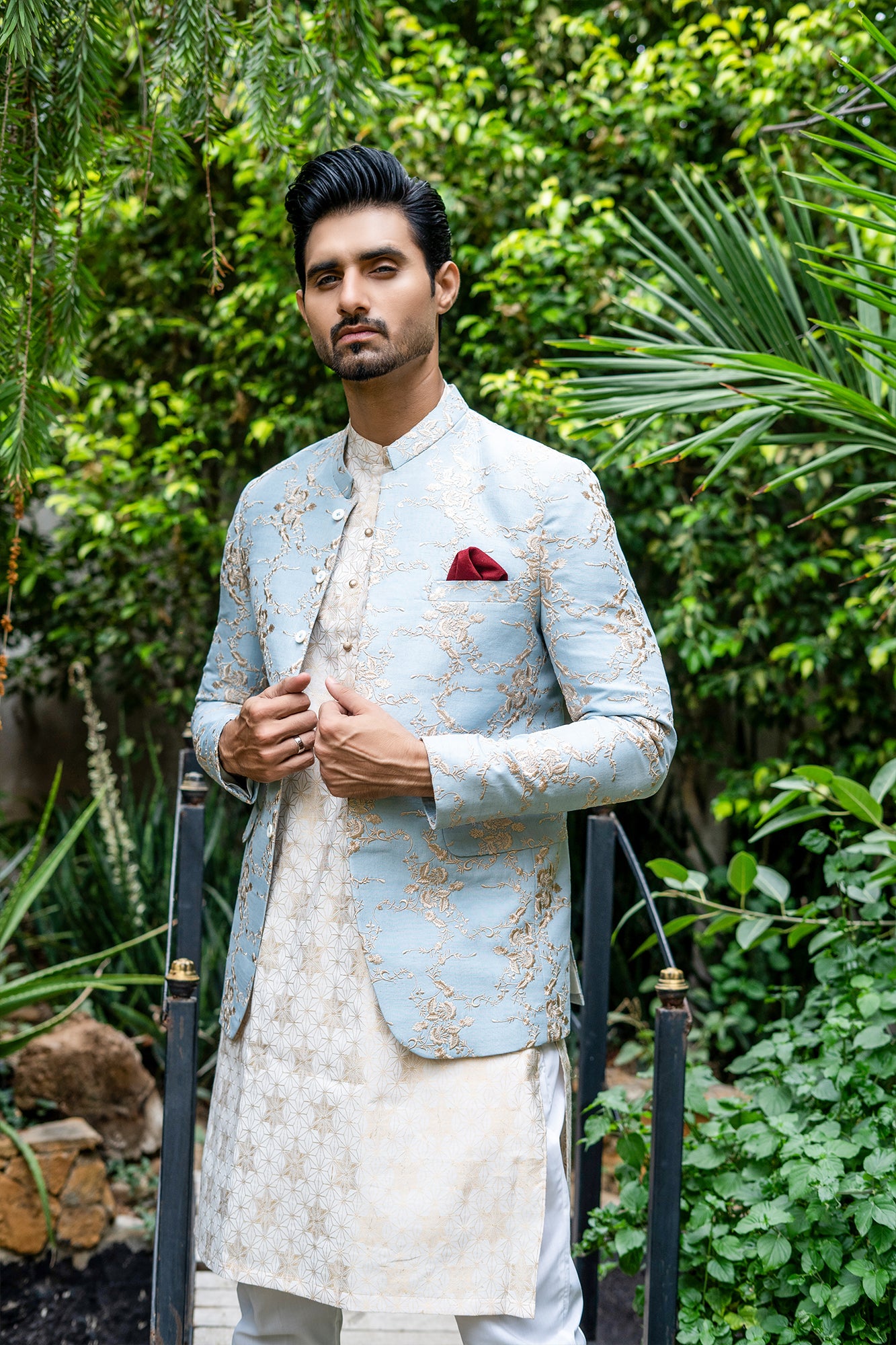 ER 2076 Pastel Sky BLue Prince Coat For Men https://www.mashalcouture.com/