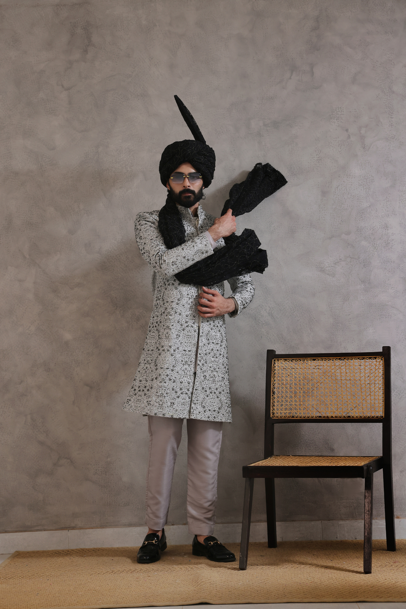 ER SH 119 Sliver Hand Work Sherwani For Men