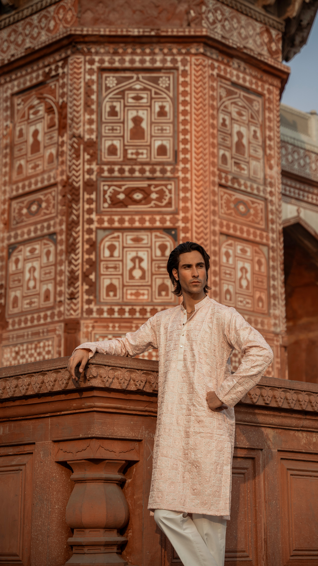 CK 745 Pink Chikankari Kurta For Men With Trouser
