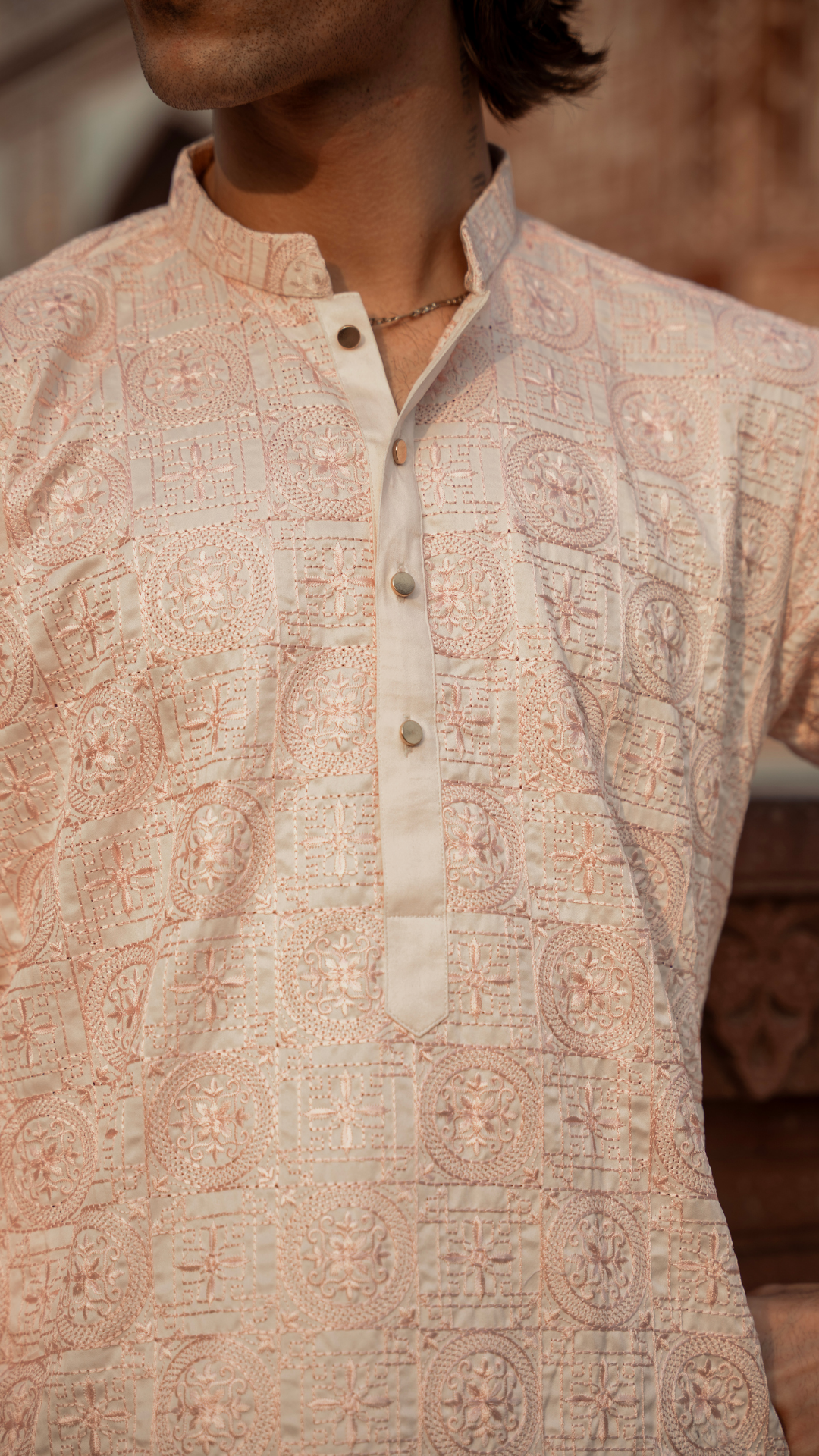 CK 745 Pink Chikankari Kurta For Men With Trouser