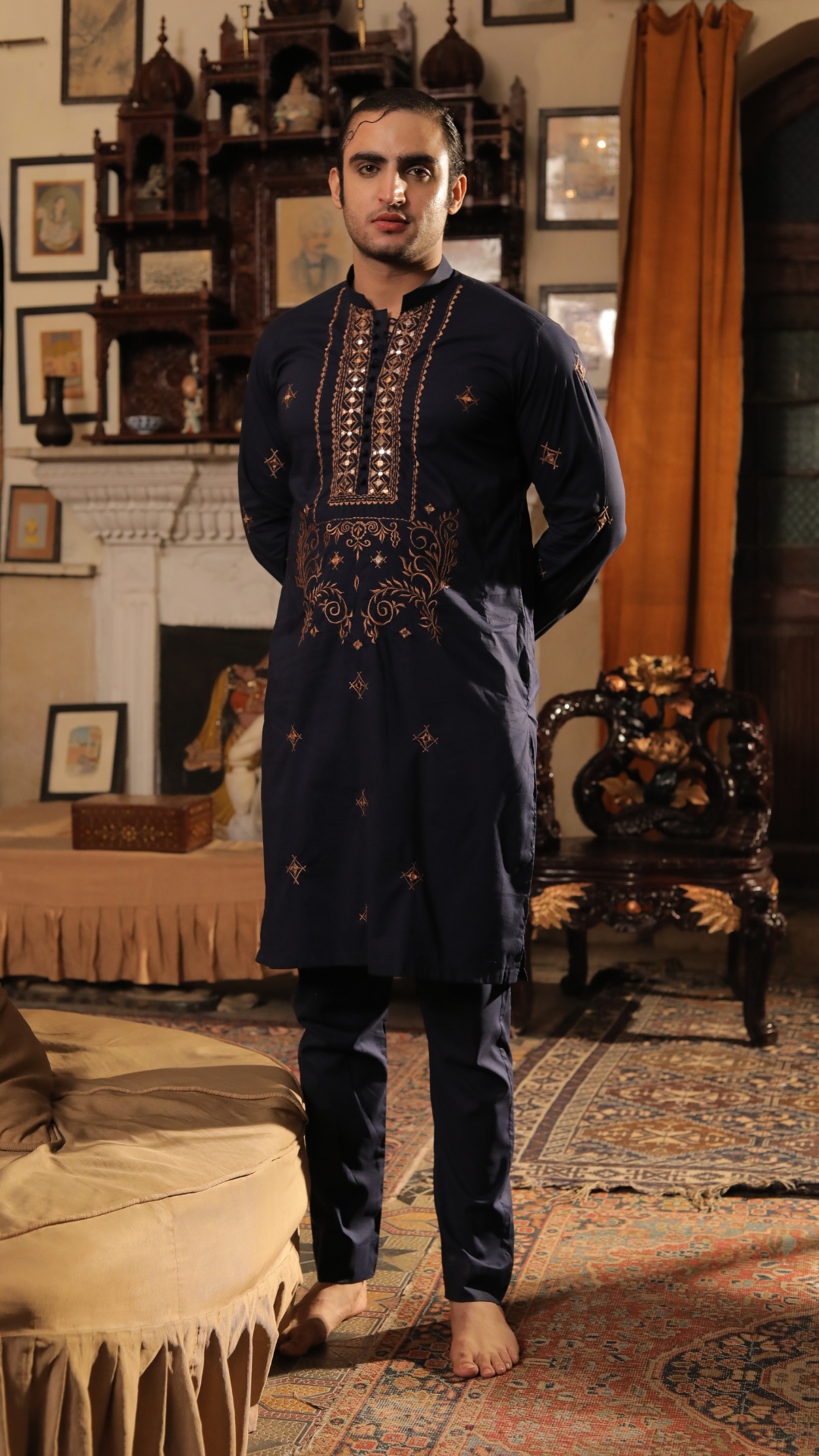 MR 67 Black Mirror Work Kurta With Trouser