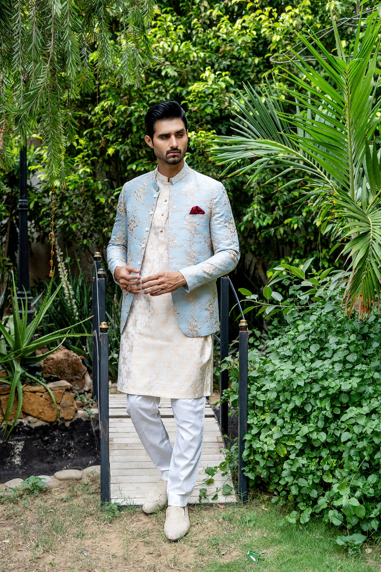 ER 2076 Pastel Sky BLue Prince Coat For Men https://www.mashalcouture.com/