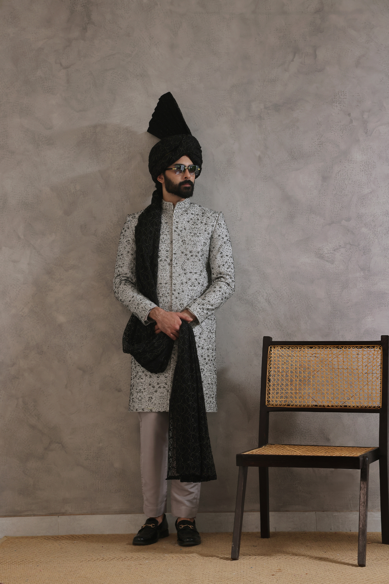ER SH 119 Sliver Hand Work Sherwani For Men
