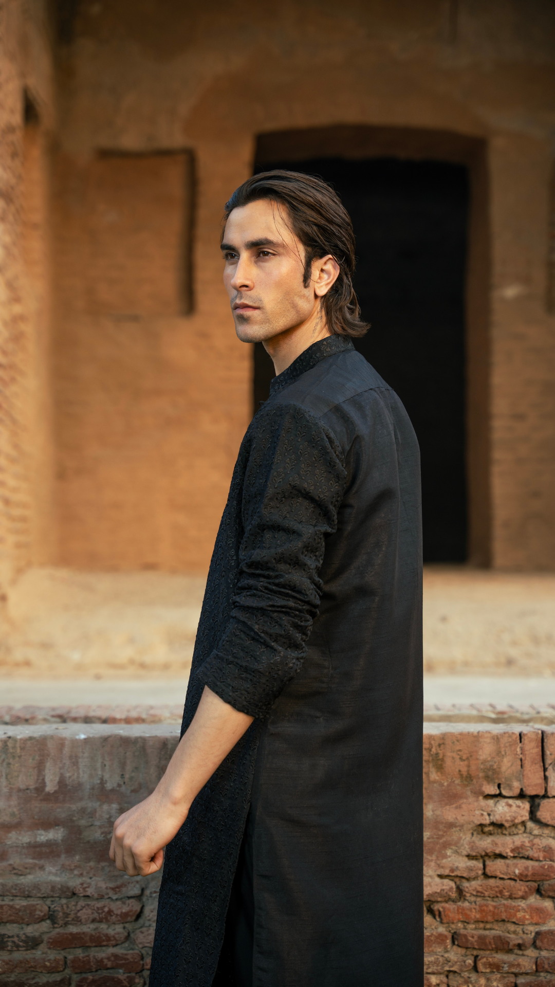 CK 747 Black Needlework Kurta Pajama For Men