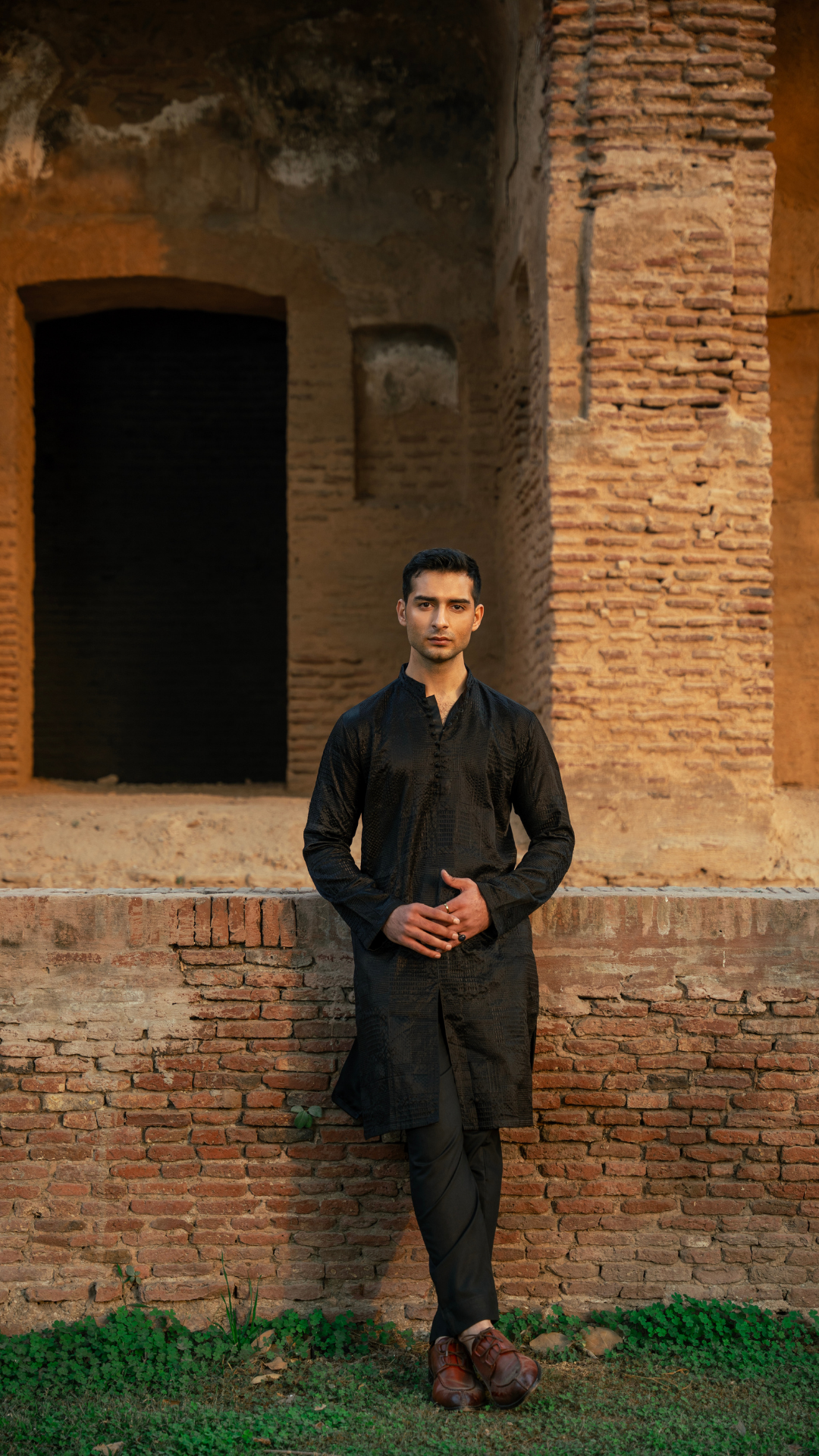 CK 743 Black Front Open Emb Men Kurta With Trouser