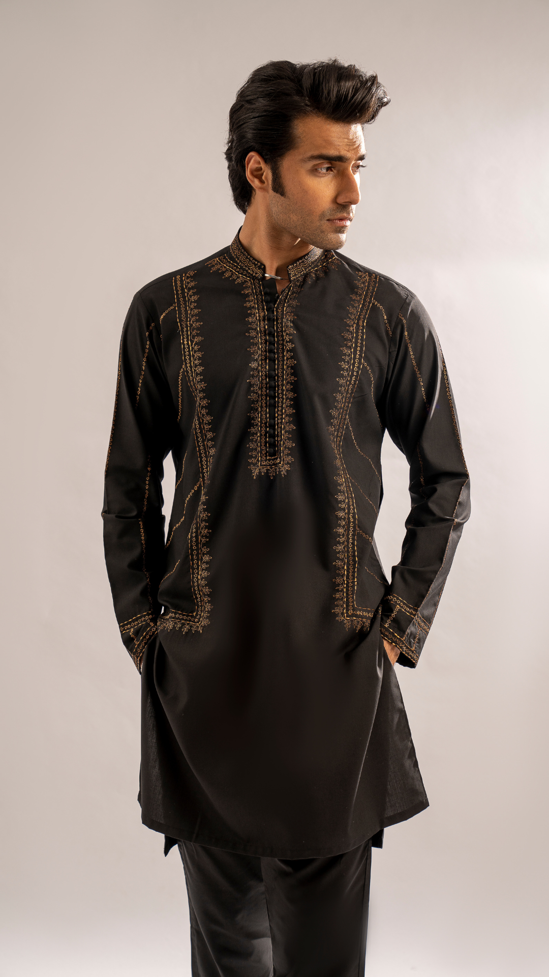 CK 790 Ravish Black Embroidered Kurta Shalwar Men