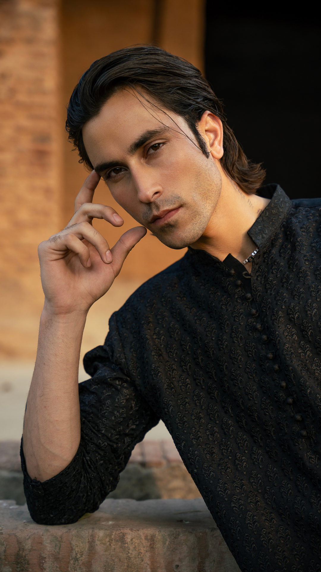 CK 747 Black Needlework Kurta Pajama For Men