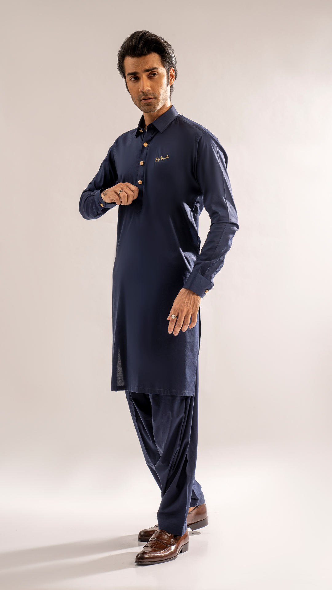 ER 668 Classical Navy Blue Shine Kurta Shalwar