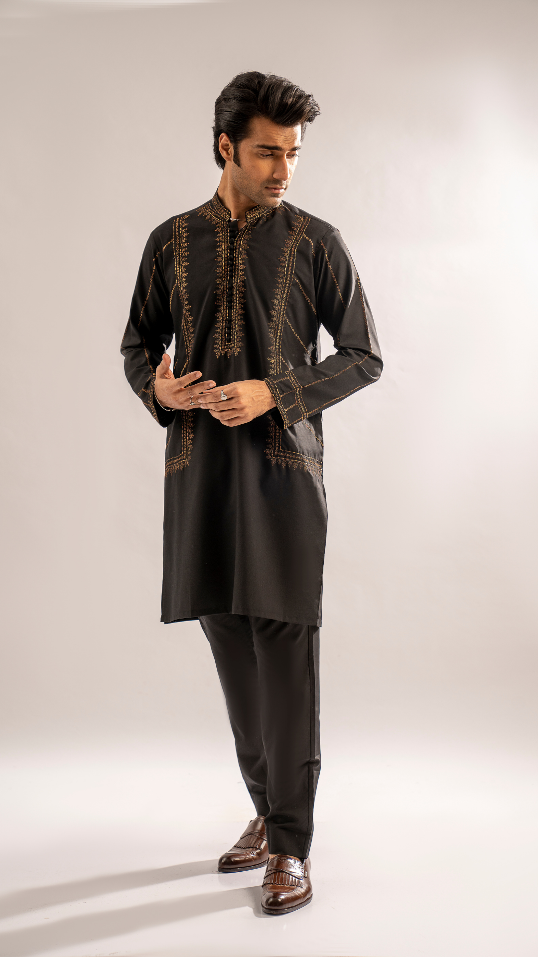 CK 790 Ravish Black Embroidered Kurta Shalwar Men