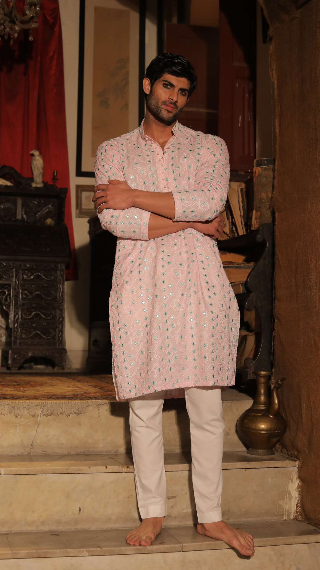 MR 87 Men’s Pure Chanderi Peach Kurta And Pajama