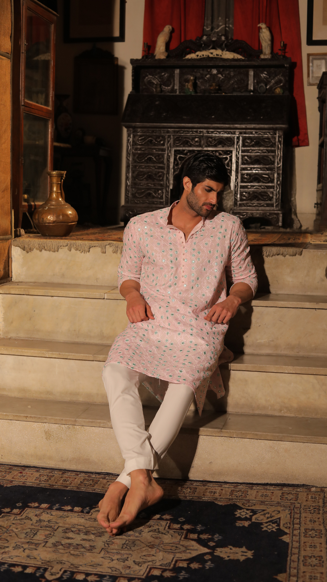 MR 87 Men’s Pure Chanderi Peach Kurta And Pajama
