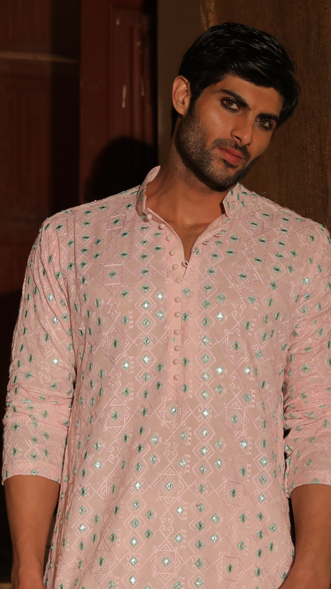 MR 87 Men’s Pure Chanderi Peach Kurta And Pajama