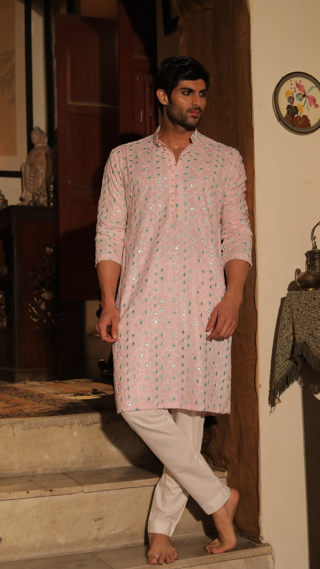 MR 87 Men’s Pure Chanderi Peach Kurta And Pajama