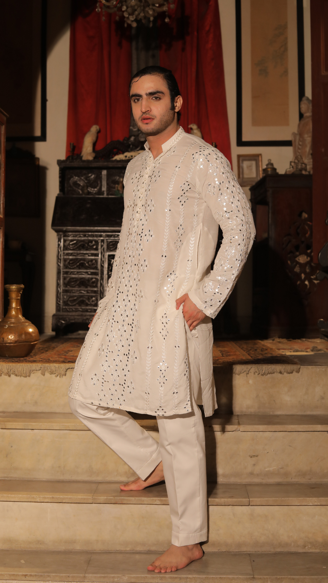MR 86 White Premium Chanderi Kurta for Men And Pajama