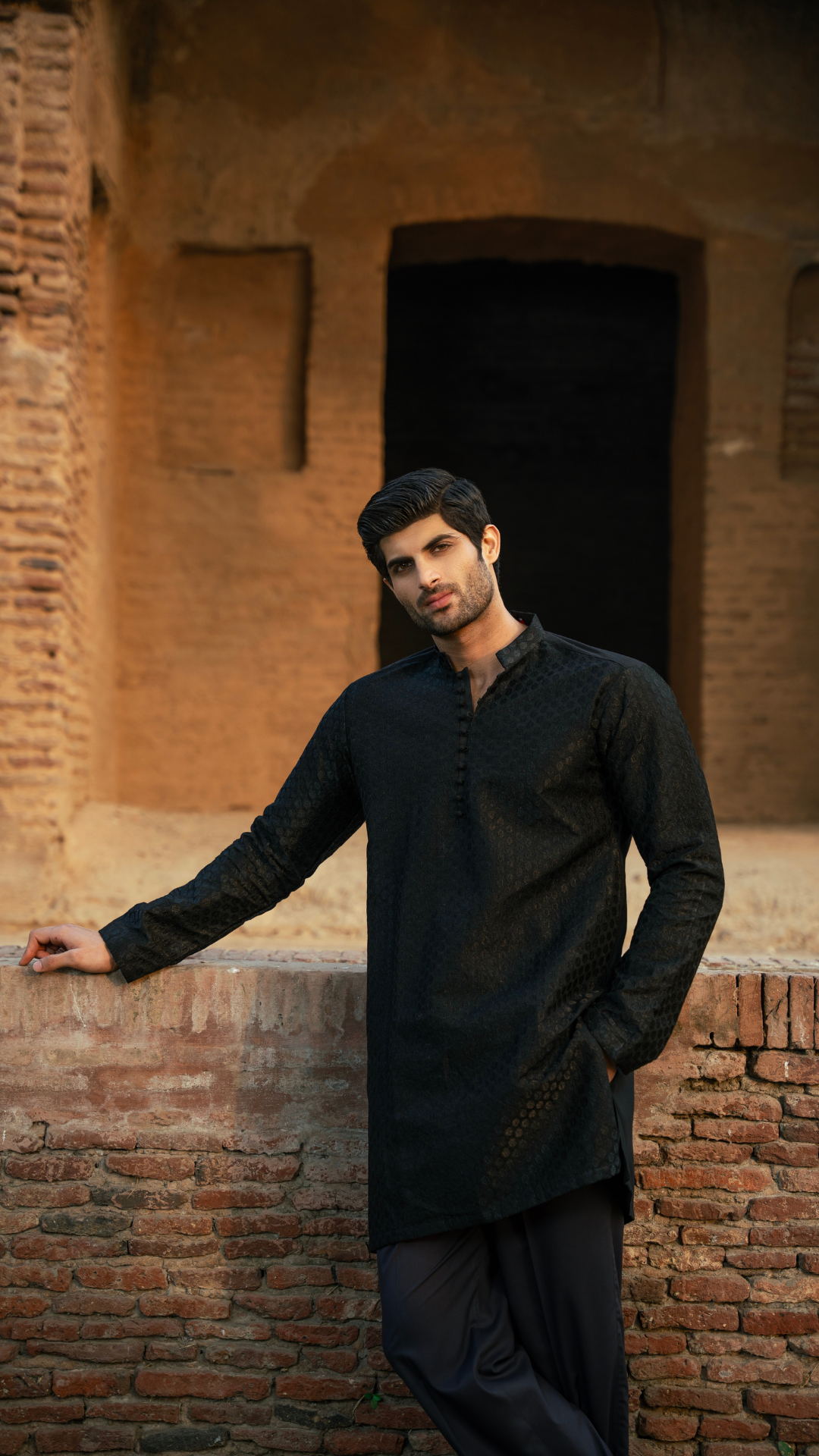 CK 742 Black Needlework Men Kurta With Trouser