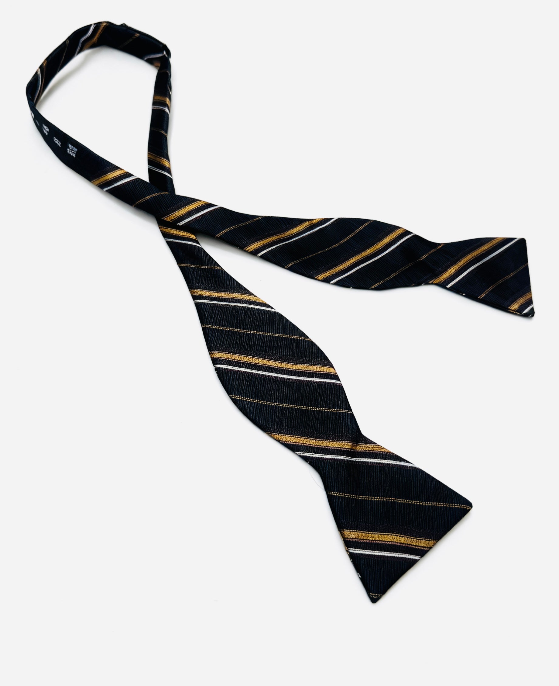 Black bow tie with gold stripes