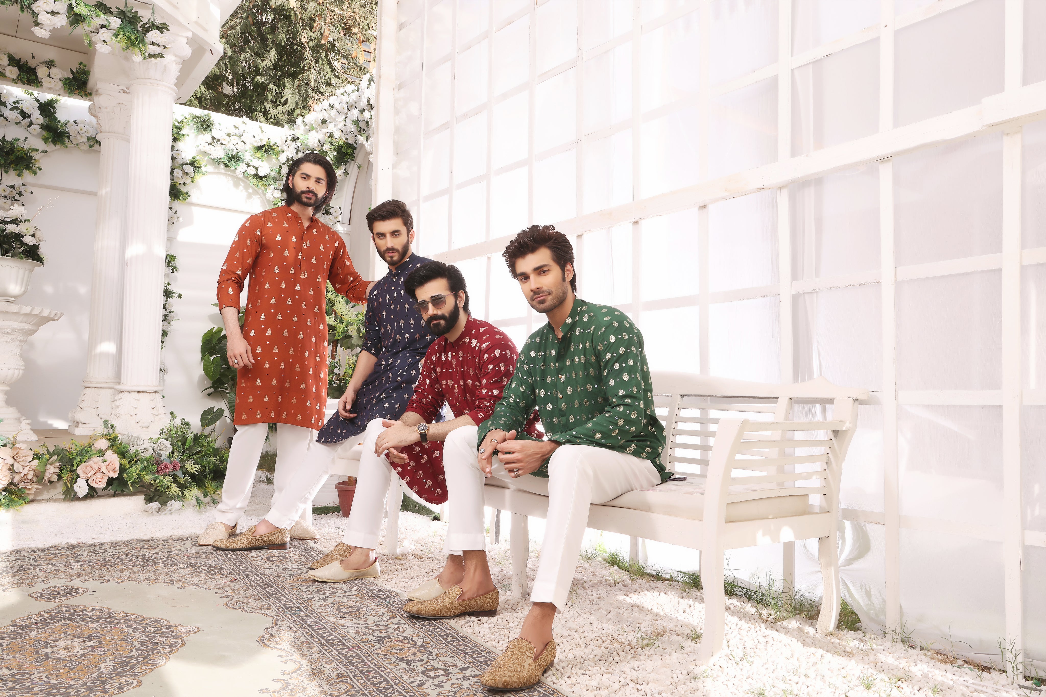ER MR 30 Red Mirror  Embroidery Self Cotton Silk Fabric Kurta Pajama Mirror Work For Men