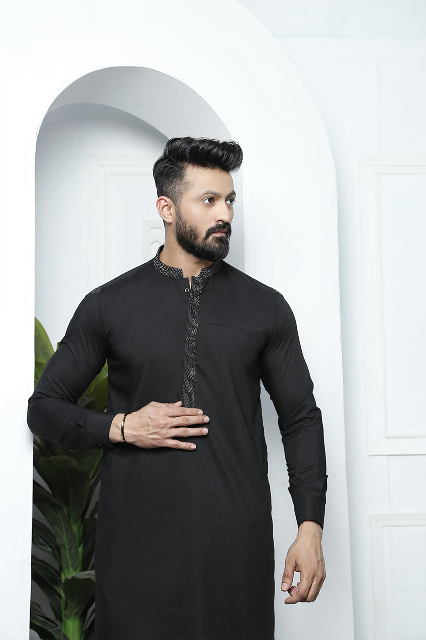 Eid Black Kurta Pajama 2021 Latest Kurta Black Kurta Pajama Design